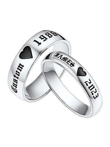 Custom4U Anillo Personalizado Hombre Mujer Parejas Acero Inoxidable 316L Anillo Plano Alianza Dedo Nombre Grabado Novios Joyería Personalizada Compromiso