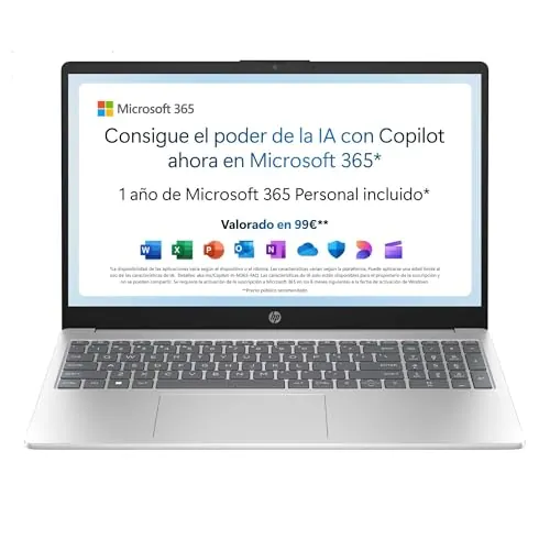 HP 15-fd0261ns 15,6" FHD, Intel N100, 4GB, 128GB, Win11, Plata