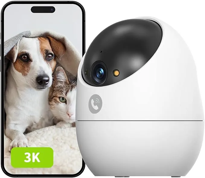 Beans View 3K (5MP) Cámara de Interior para Seguridad, visión Nocturna en Color, Vista de 360°, cámara Wi-Fi para Mascotas/Perros/Gatos, Detección Humana, Autoseguimiento, Compatible con Alexa D210