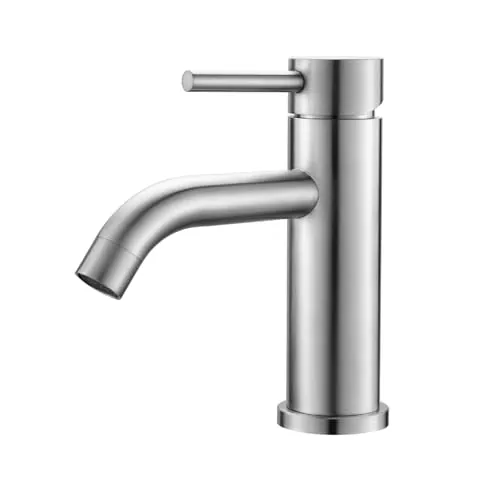 Ibergrif Grifo Lavabo Monomando Clásico – Acero Inoxidable 304 Cepillado para Baño, Fría/Caliente, Instalación Exprés EU 3/8″, M11003A