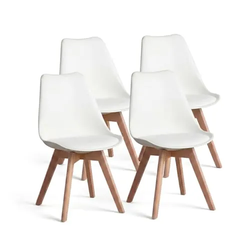 duehome | Beench, Pack 4 sillas Nórdicas, Sillas Comedor, Acabado en Blanco y Madera, Medidas: 49 (Ancho) cm x 53,5 cm (Largo) x 83 cm (Alto)