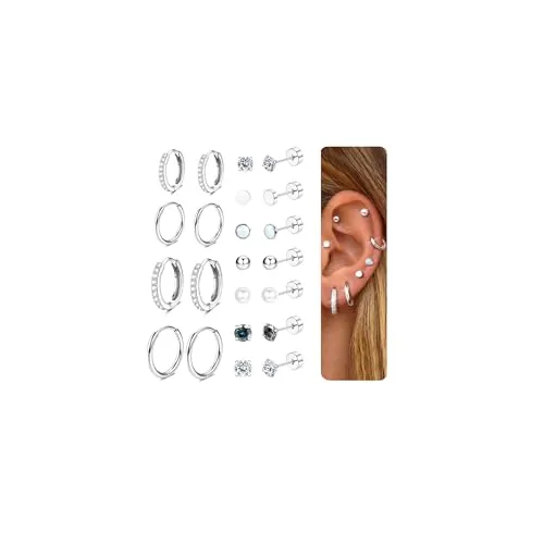 CASSIECA 11 Pares Pendientes Mujer Piercing Oreja Pendientes Acero Quirurgico Pendientes Dorados Pendientes Aro Plata Piercing Helix Tragus Cartílago Múltiples Piercings Hipoalergenicos