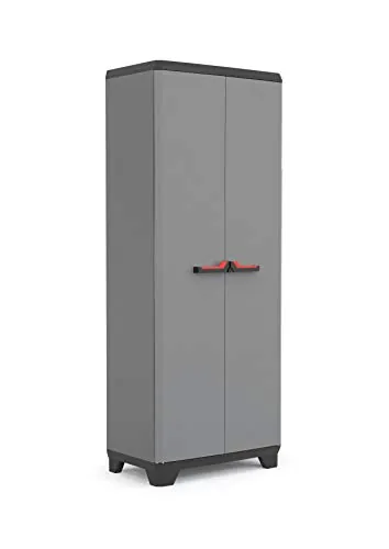 Keter Armario Stilo Alto|Amario Alto de almacenaje|Resina|2 Puertas y 3 baldas Regulables en Altura|Color Gris/Negro|173 x 68 x 39 cm