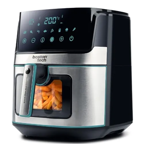 EUDAI Freidora de Aire 6.5L, Freidora sin Aceite con Ventana, 8 programas, Pantalla LED, Control Táctil, Temperatura Regulable, Cesta Antiadherente, Temporizador, 1700W, Incluye Recetario, Acero Inox.