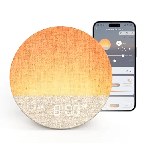 Dreamegg Sunrise 1+, Despertador Amanecer con App, Máquina de Ruido Blanco | 34 Sonidos Relajantes, 12 Modalità Luce, Temporizador, Snooze, Ideal para Dormitorio y Salón, Adultos, Regalo
