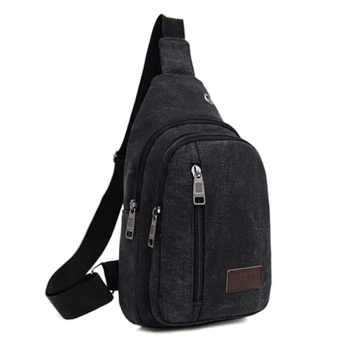 Bolso cruzado retro de lona de color sólido para hombre, elegante, duradero, perfecto para uso diario y viajes, Negro -