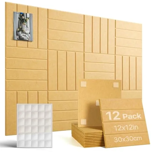 Woovio 120x90cm Tablero Corcho Autoadhesivo 12 Piezas, Amarillo
