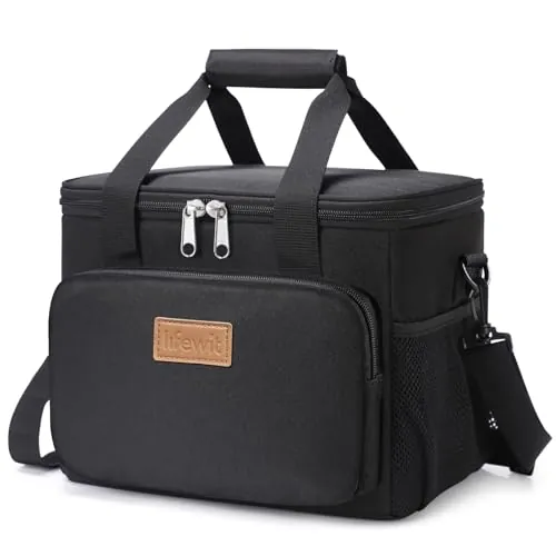 Lifewit Bolsa Termica Porta Alimentos 9L(12 Latas), Bolso Comida Trabajo Hombre y Mujer, Lunch Bag para Lonchera, Medio Bolsas Nevera Portatil para Playa, Viaje, Work, Negro