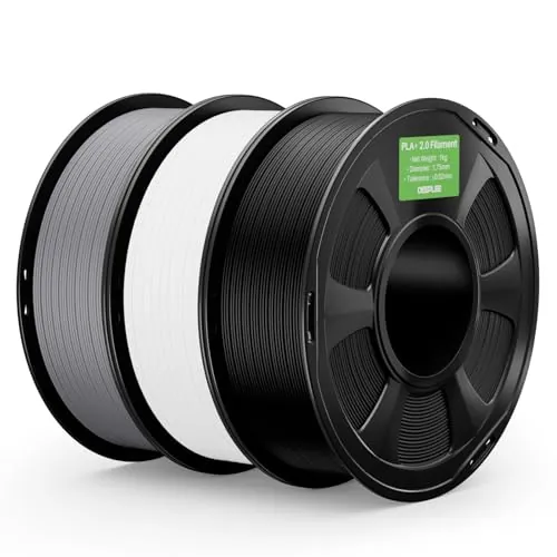 DEEPLEE PLA+ 2.0 Filamento 1.75 mm, Pack 3 x 1 kg, Negro, Blanco y Gris