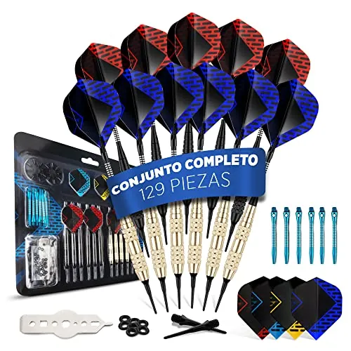 Dardos DartPro - 12 Dardos para Diana [18g] - Dardos de Punta Suave para Diana electrónica - Set de Dardos[Incl. 6 barriles de dardo + 21 Plumas de dardo]