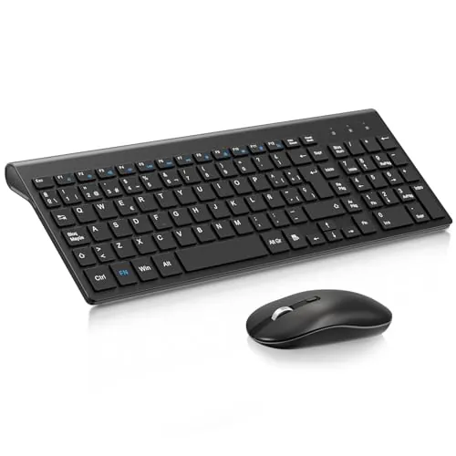 Teclado y Ratón Inalámbrico, cimetech KF10 EasyTyping [Teclas Que ahorran Trabajo] Teclado y ratón inalámbricos ultrafinos para Ordenador, fácil de configurar para PC/portátil/Mac/Windows (Negro)
