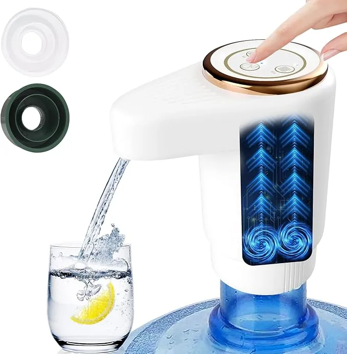 EasySpeed Dispensador de Agua de Doble Velocidad | Recargable 1200mAh Bomba de Grifo para Botellas con 2 Adaptadores | Compatible con Garrafas de 3 a 20 litros | para Camping, Casa & Oficina, Blanco
