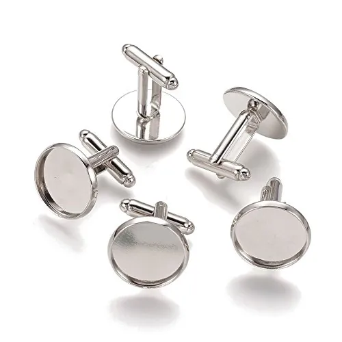Pandahall - 20 gemelos de latón para hombre, cabujones de botón, bandeja de marco, bisel, gemelos, bandeja de ajuste: 16 mm, platino