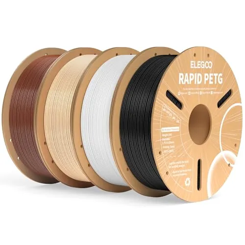 ELEGOO Filamento PETG Rápido 1.75 4KG Negro, Blanco, Marrón, Beige | Velocidad 30-600mm/s, Precisión Dimensional +/- 0,02mm, Carrete de Filamento, para la Mayoría de Impresoras 3D