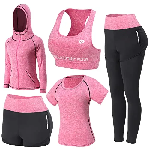 JULY'S SONG Conjunto Deportivo Mujer Conjunto Yoga 5 Piezas Conjuntos Deportivos para Mujer Yoga Fitness Deporte Chándales Deportivo Ropa de Correr Conjunto de Gimnasio Ejercicio