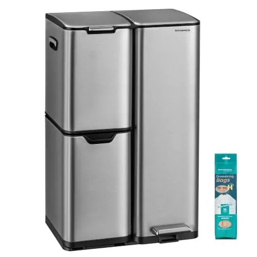 SONGMICS Cubo de Basura Cocina, 3 Compartimentos, 60 L