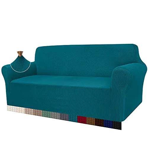 Granbest Funda de sofá de alta elasticidad, moderna, de tela jacquard elástica, para salón, protección para hogares con perros y mascotas, 3 plazas, verde azulado