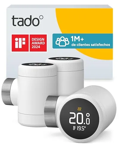 tado° Termostato de radiador inteligente X: Pack Trío, aplicación y altavoz inteligente (Alexa, Siri, Google Assistant), ahorra energía, instalación sencilla