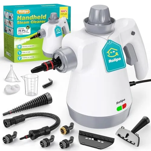 Rolipo Limpiador a vapor portátil a presión con 12 accesorios y cierre de seguridad, pistola de vapor doméstica multifuncional para limpiar cocina, baño, juntas, ventanas y grasa