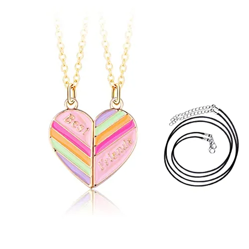 BFF Collares Imán Collares,Best Friends Collar con Colgante de Corazón con 2 Cuerdas de Cera, Coloridos Collar de la Amistad, Amistad Joyería Regalo de San Valentín para Niñas Mujeres Amigos Hermanas