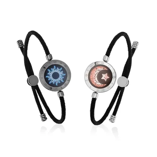TOTWOO Pulseras Inteligentes Bluetooth para Parejas a Distancia | Emparejamiento Bluetooth 1:1 por App. Luz y vibración al tocar. Regalo romántico. Acero inoxidable 316. Serie Sol & Luna