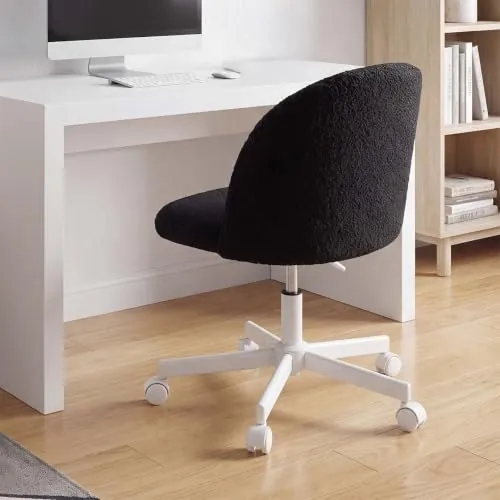 duehome | Silla de Escritorio Tapizada en Tela de Borreguito, Modelo Candy, Acabado en Color Negro, Medidas: 45,5 cm (Ancho) x 47 cm (Largo) x 76-89,5 cm (Alto)