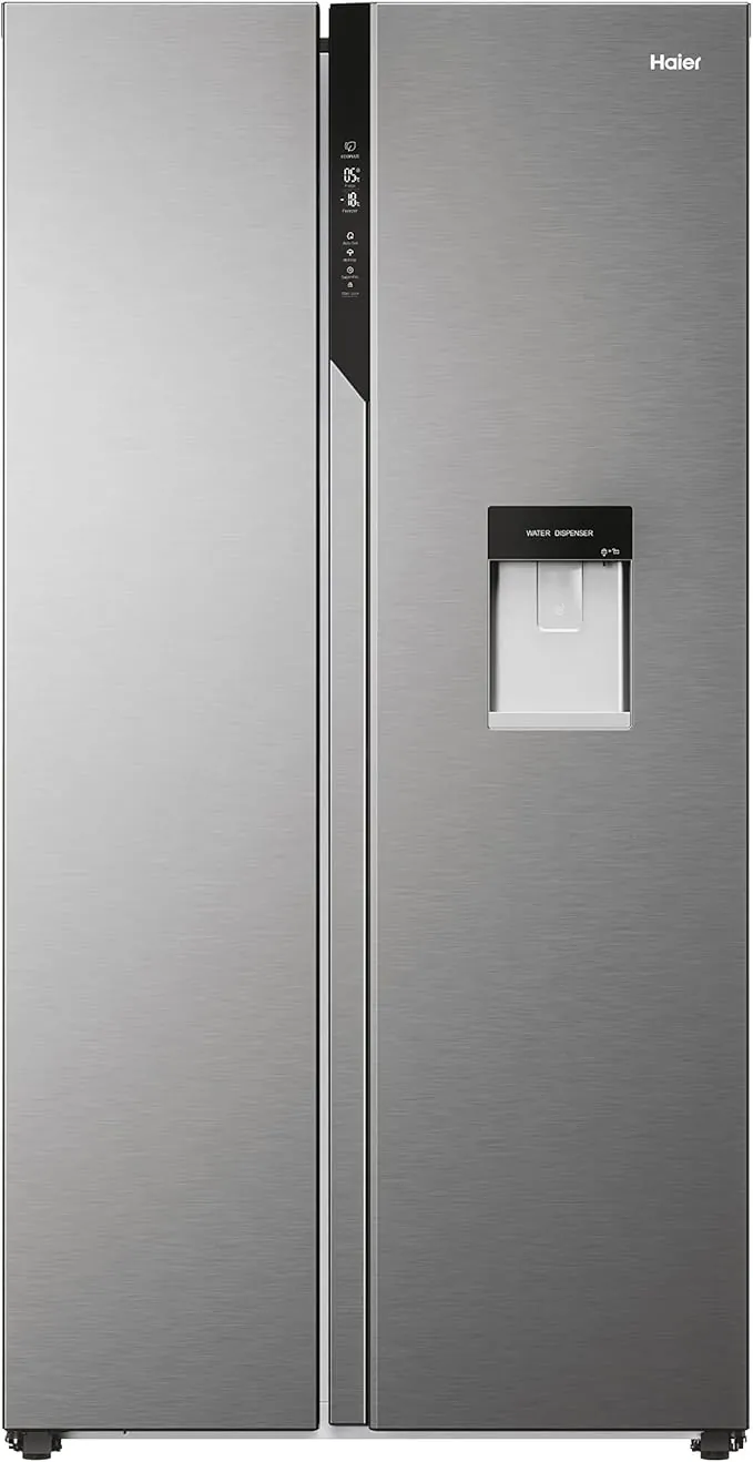 Haier SBS 90 Series 5 HSR5918DWMP - Frigorífico Side by Side, con Dispensador de Agua, Apertura puertas 90 grados, Motor Inverter, Total No Frost, Ancho 90cm, Capacidad XXL 521L, Iluminación LED, Inox