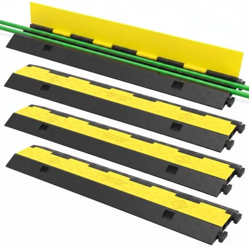 VEVOR Rampa de Protección de Cable 4 Piezas 2 Vías Canaleta Pasacables de Suelo 3,2x3,1cm Protector de Cables de Caucho y PVC Capacidad de Carga 4,989kg Cubiertas de suelo para Cables Negro y Amarillo