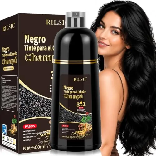 Champú Tinte Negro Cubre Canas, Black Hair Dye Shampoo,Champu Colorante