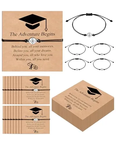 YELUWA 30 Pcs Regalos para Graduacion Para Él/Ella, 2026 College Master Doctor Collège Graduación Pulsera Ajustable La Aventura Comienza Brújula Pulsera Para Compañeros Clase Amigo Hijo Hija Niña