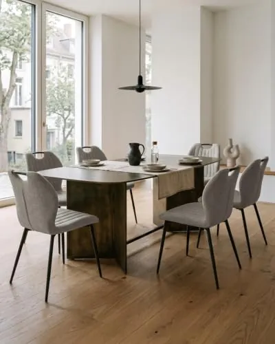 JIJIAN Sillas de Comedor Pack de 6 en Tela de Lino, Gris Cálido | Sillas de Cocina, Sillas de Salón, Sillas Tapizadas, Patas de Metal, para Comedor, Cocina y Restaurante