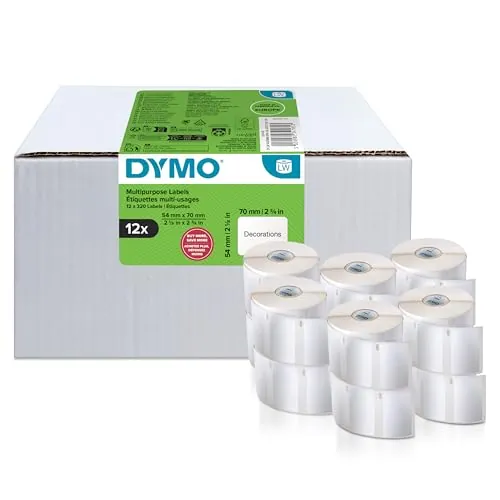 DYMO LW etiquetas auténticas multiusos | 54 mm נ70 mm | 12 rollos de 320 etiquetas con reverso fácil de retirar (3.840 unidades) | autoadhesivas | para etiquetadoras LabelWrite