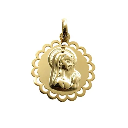 Minoplata Medalla Virgen Niña 19mm en Plata de ley chapada dorada | Primera Comunión