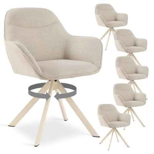 Goeurvant Juego de 6 sillas de Comedor giratorias con reposabrazos, giratorias 360°, tapizadas de Lino, Sillón Moderno de Estilo Nórdico con Patas de Metal para Comedor Salón, Beige