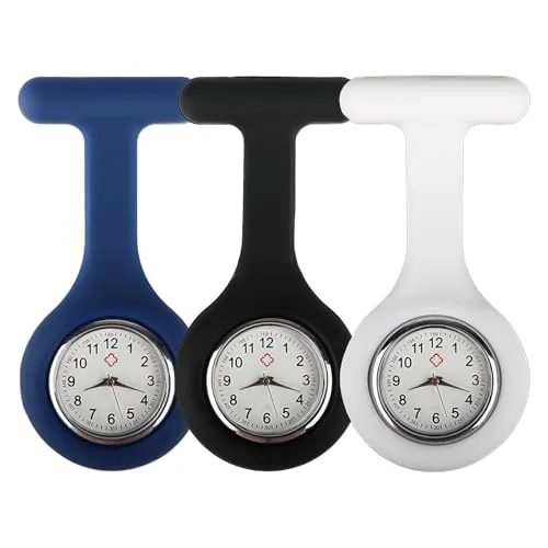 Lethra 3 Piezas Reloj de Enfermera, Reloj de Bolsillo de Silicona para Enfermera, con Broche, Manecillas Luminosas, Regalos para Enfermeras y Médicos