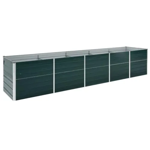 vidaXL Arriate de Jardín Plantas Macetas Mobiliario Muebles Hogar Casa Decoración Exterior Bricolaje Acero Galvanizado Verde 400x80x77 cm