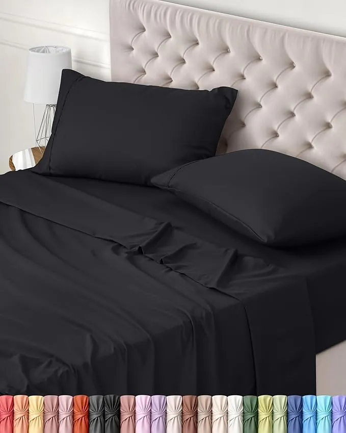 Utopia Bedding Juego de Sabanas 4 Piezas 180x200 - Poliéster Microfibra Cepillada - Oeko-Tex Certificado - Sábana Bajera, Sábana Plana y 2 Fundas de Almohada 50x75 (Cama 180, Negro)
