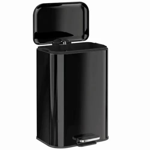 HOMCOM Cubo de Basura de Cocina de 20 L de Acero Galvanizado Negro | Papelera Cocina Estrecha, Tapa de Cierre Suave, Pedal, Cubo Extraíble, Antihuellas, para Reciclaje de Residuos