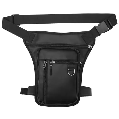 PWGHWG Bolsa de muslo riñonera para hombre y mujer, bolsa de pierna impermeable multibolsillos con cremallera, riñoneras exteriores para motocicleta, bicicleta, senderismo, correr (Negro)