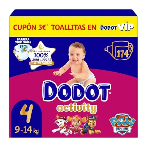 Dodot Pañales Bebé Activity Talla 4 (9-14 kg), 174 Pañales, Nuestro Nº1 en Absorción y Comodidad