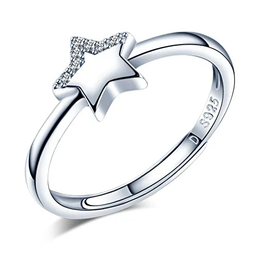 Anillos Mujer Niña, Yumilok-Moda y Simple Anillos S925 Plata de Ley con Circonitas Estrella, Regalo para Novia