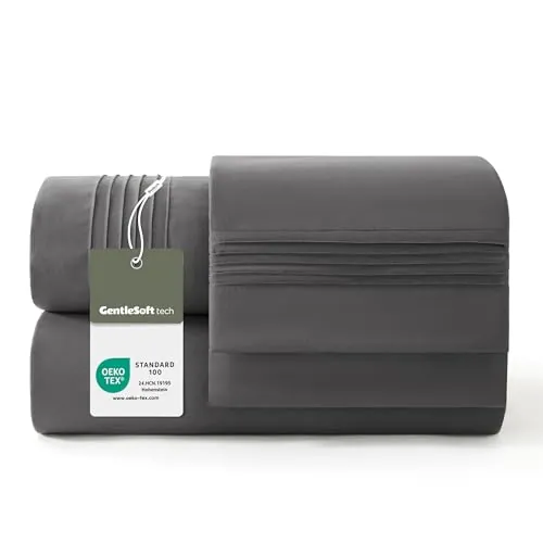 Bedsure Juego de Sabanas 150x200 - 4 Piezas Microfibra de Poliéster Transpirable y de Secado Rápido - OEKO TEX - Sábana Bajera, Sábana Plana y 2 Fundas de Almohada 50x75, Para Cama 150, Gris