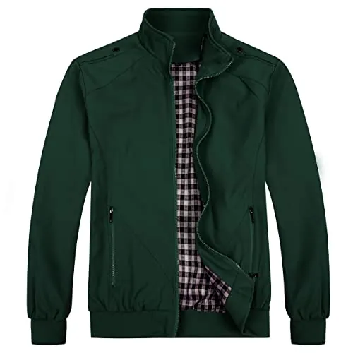 Allthemen Chaqueta de hombre con cuello alto chaqueta de entretiempo chaqueta deportiva de ocio de otoño chaqueta bomber Verde S