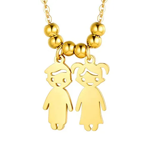 Custom4U Colgante Niño Niña Mujer Acero Inoxidable 316L Regalo Día Madre Joyería Romántica Pareja Collar Mujer Silueta Niños Oro 18K