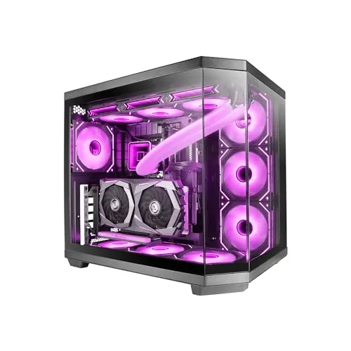 Mars Gaming MC-3TCORE, Caja Gaming Custom ATX, Triple Ventana Cristal Templado Extraíble, Cámara Dual, Semitorre Compatible con Placas Base de Conector Inverso, Soporte Refrigeración Líquida, Negro