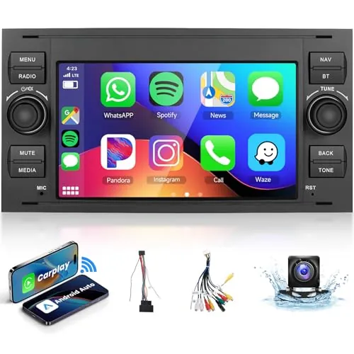 2G+64G Radio Coche Android 13 para Ford Focus Fiesta C/S-MAX Transit Galaxy Mondeo Connect con Pantalla Táctil HD 7” con CarPlay y Android Auto GPS Wi-Fi USB BT FM RDS