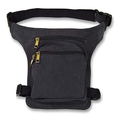 AHR quality Riñonera Pierna Riñonera Lateral Pernera Moto Hippie con Cremallera, 3 Bolsillos y Doble Sujeción Unisex Negro Plomo