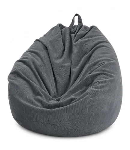 Highdi Puff Salon Adulto 100 x 120 CM Sin Relleno, Grande Puff Gamer - Material de Pana, Duradero y Cómodo, Gris Gigante Bean Bag Chair para Salón, Dormitorio y Sala de Juegos