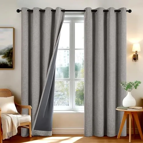 Deconovo Cortinas Opacas Térmicas Efecto Lino, 140x260 cm, 2 Piezas