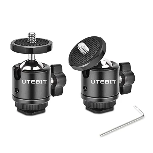 UTEBIT 2 Pack Mini Ball Head con 1/4" Hot Shoe Mount Adapter 360 Degree Rotatable Aluminum Tripod Ball Head for Monopods DSLR Cameras HTC Vive Camcorder Light Stand,MAX. Carga 5.5lbs